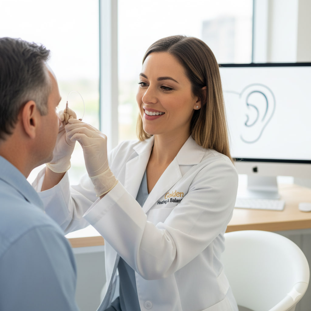 Hearing Loss Treatment Toronto and Vaughan | adjusting a small, modern digital hearing aid